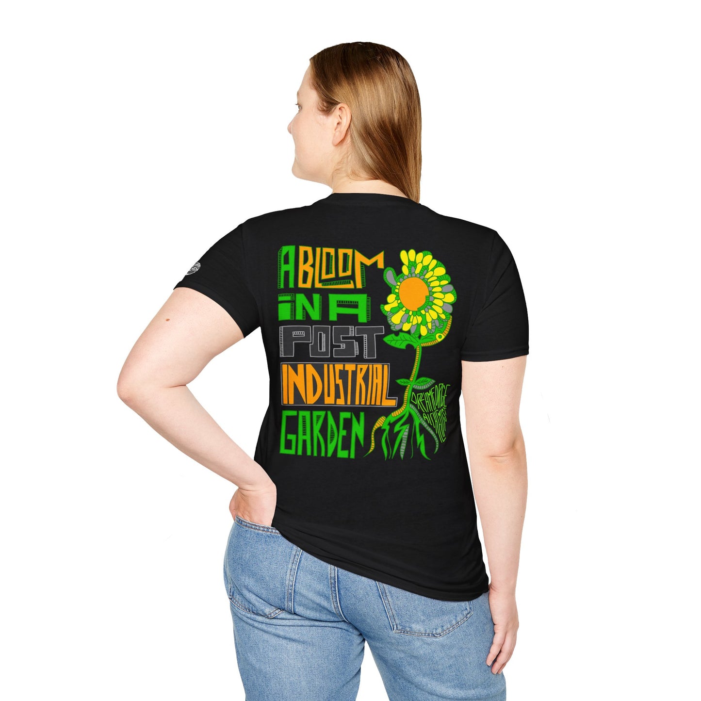 Floral Eco-Punk Tee - 'A Bloom in a Post-Industrial Garden'